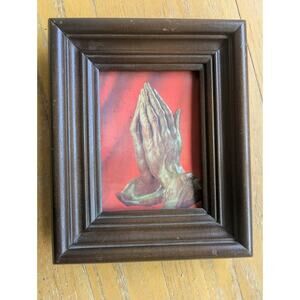 Vintage Religious Praying Hands Holographic 3D Style Print Framed ~8½" x 10¾"
